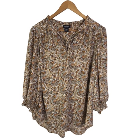 Jones & Co Paisley Blouse Women's 1X Ruffle Collar Keyhole Long Sleeve Business - Picture 2 of 12